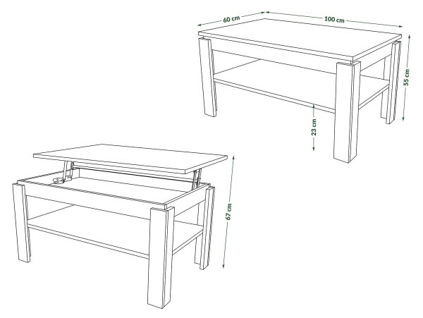 Konferenční stůl se zvedací deskou a policí ADEN 100x60 cm dub craft/černá