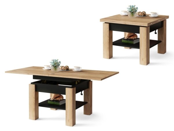 Rozkládací konferenční stůl se zvedací deskou CALEB 75/150x75 cm dub craft/černá