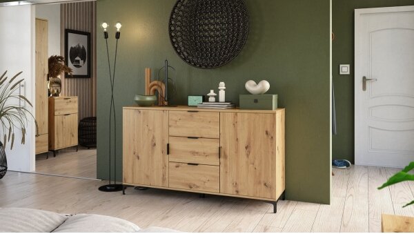 Komoda se zásuvkami a dvířky LORA 150x85x40 cm dub artisan