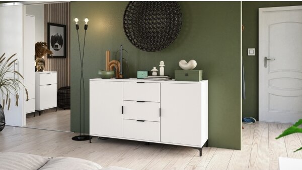 Komoda se zásuvkami a dvířky LORA 150x85x40 cm bílá