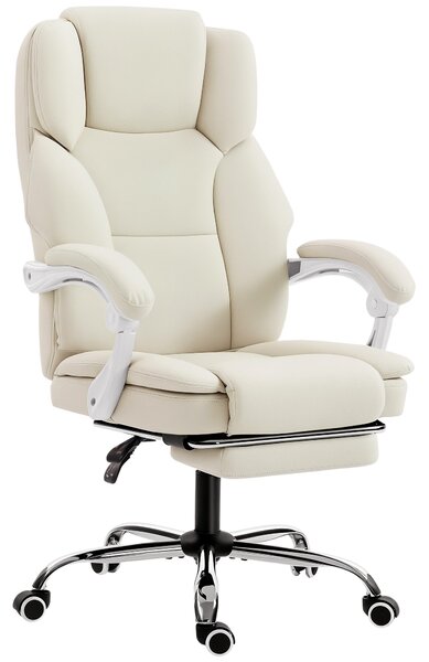 HOMCOM ergonomická kancelářská židle — sklopné opěradlo, nastavitelná výška, podnožka, 360° otočná, taštičkové pružiny, ekokůže, béžová | Aosom