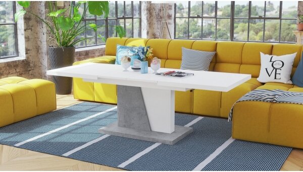 Rozkládací jídelní stůl se zvedací deskou NINO 120/150/180x70 cm bílá/šedá beton