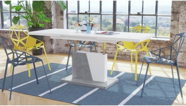 Rozkládací jídelní stůl se zvedací deskou NINO 120/150/180x70 cm bílá/šedá beton