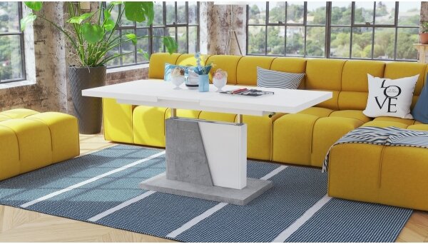 Rozkládací jídelní stůl se zvedací deskou NINO 120/150/180x70 cm bílá/šedá beton