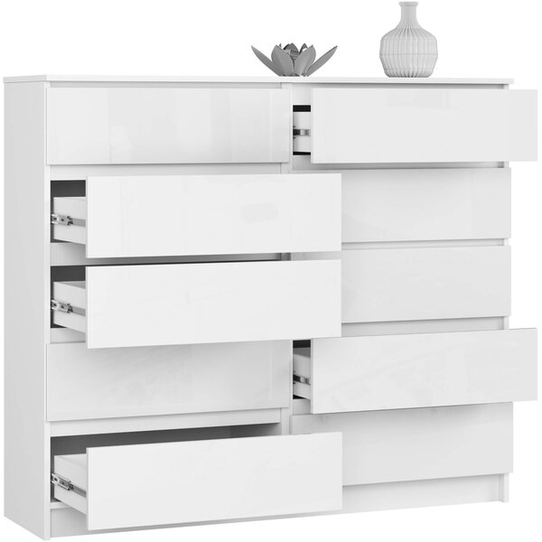 Ak furniture Komoda Kuba 140 cm 10 šuplíků bílá lesk