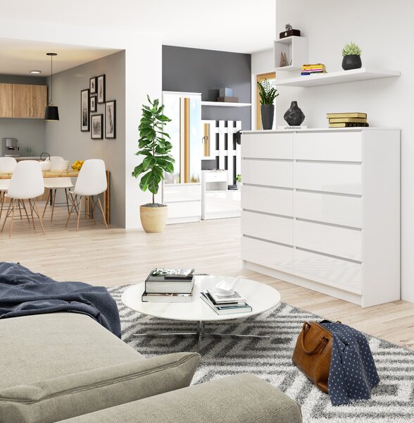 Ak furniture Komoda Kuba 140 cm 10 šuplíků bílá lesk