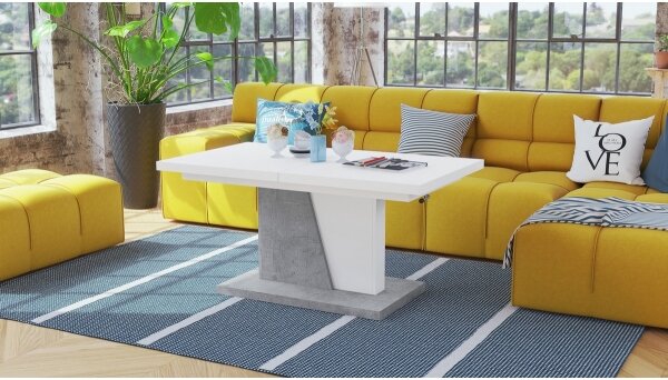 Rozkládací jídelní stůl se zvedací deskou NINO 120/150/180x70 cm bílá/šedá beton