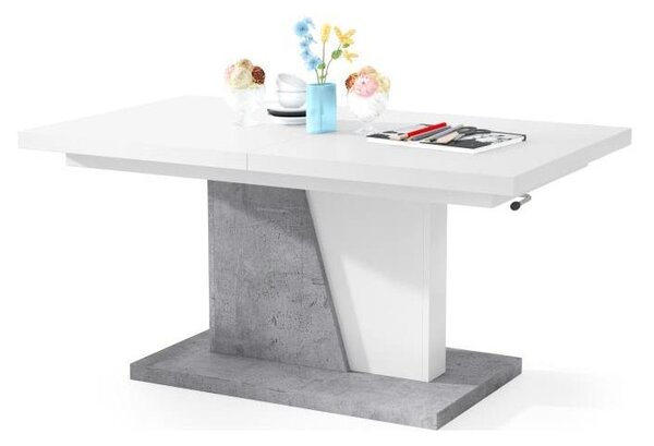 Rozkládací jídelní stůl se zvedací deskou NINO 120/150/180x70 cm bílá/šedá beton