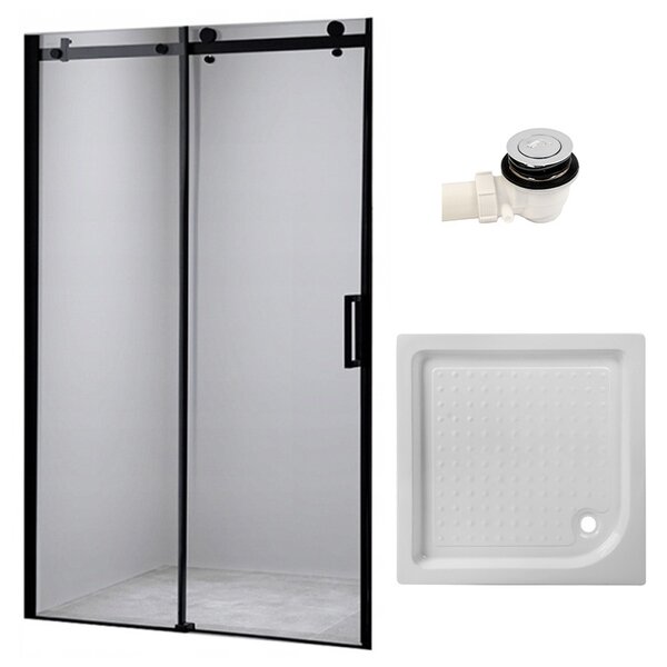 BPS-koupelny Posuvné sprchové dveře HYD-PD03B 100 černá/transparent pro instalaci do niky + vanička HYD-OSV-SXL02C 100x100 bílá