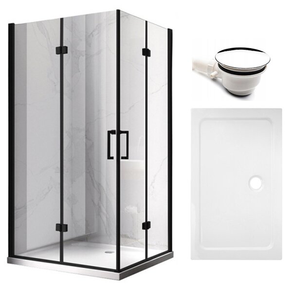 BPS-koupelny Obdélníkový sprchový kout HYD-OK13A 100x90 černý/transparent + vanička HYD-OSV-ST04A bílá