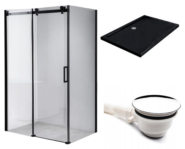 BPS-koupelny Obdélníkový sprchový kout HYD-OK14A 100x90 černý/transparent + vanička HYD-OSV-ST04A černá
