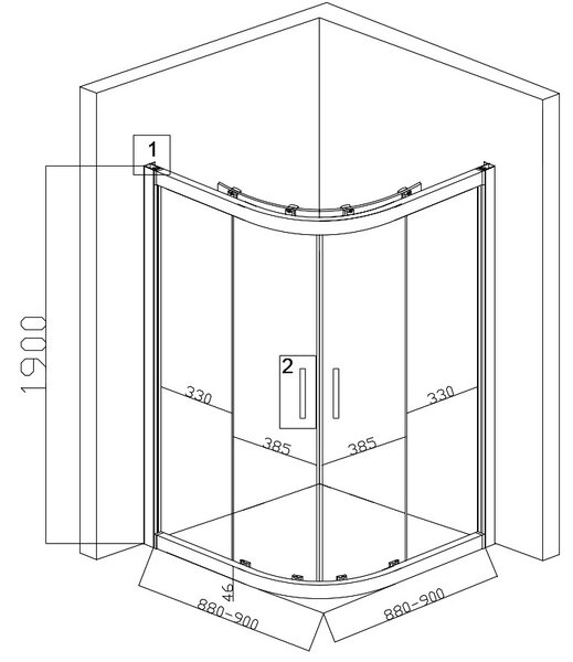 BPS-koupelny Čtvrtkruhový sprchový kout HYD-RK01B 90x90 cm černý/transparent + vanička HYD-RSV-SXL01B černá