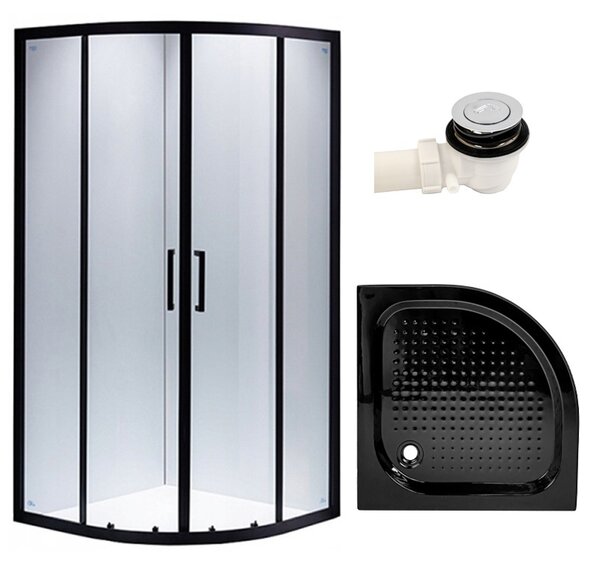 BPS-koupelny Čtvrtkruhový sprchový kout HYD-RK01B 90x90 cm černý/transparent + vanička HYD-RSV-SXL01B černá