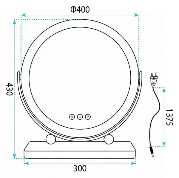 Rea Kosmetické zrcadlo ⌀40 cm s regulovatelným LED osvětlením HOM-12020 černé