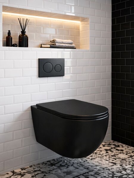 UPTrend Závěsný WC komplet bez příruby CANEO VORTEX TR2196DF‑U18 včetně Soft-Close sedátka, černá mat