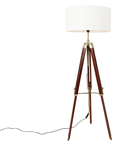 Vintage stojací lampa mosaz se stínidlem bílý 50 cm stativ - Cortin