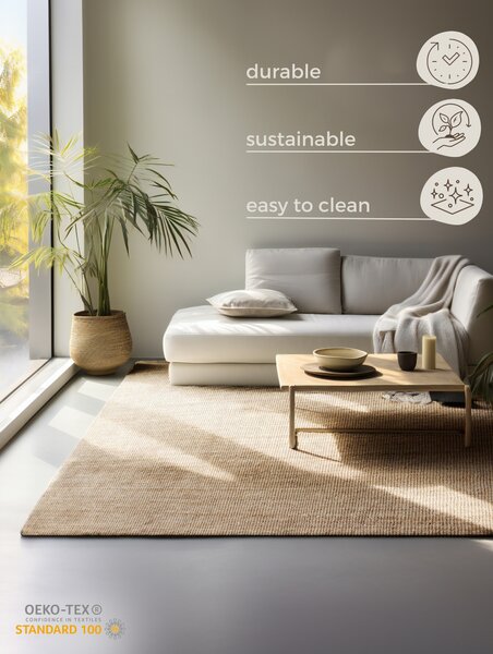 Hanse Home, Kusový koberec Bouclé Jute 105974 Natural Golden, 120x170, béžová, chodba / předsíň