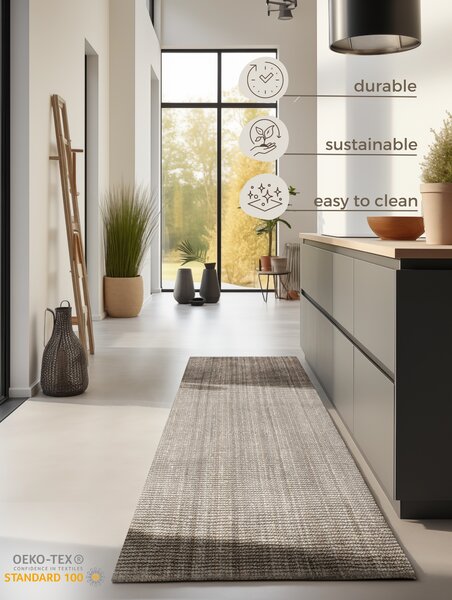 Hanse Home, Běhoun Bouclé Jute 105975 Grey Brown, 80x200, hnědá, chodba / předsíň
