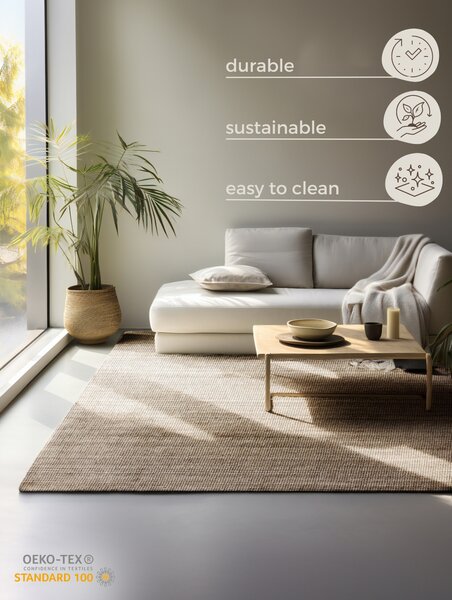 Hanse Home, Kusový koberec Bouclé Jute 105975 Grey Brown, 160x230, hnědá, chodba / předsíň