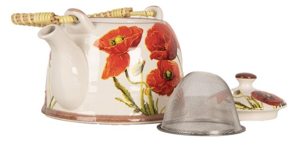 Porcelánová konvice na čaj se sítkem a vlčím mákem – 800 ml