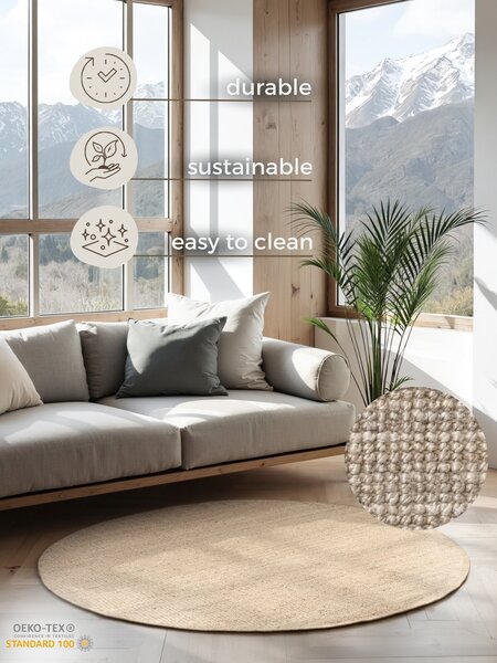 Hanse Home, Kusový koberec Jaipur 105973 Ivory/White kruh, 160x160 (průměr) kruh, béžová, chodba / předsíň