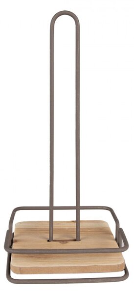 Hnědý kovový držák na kuchyňské role s dřevěným dnem Izaac – 15x15x32 cm