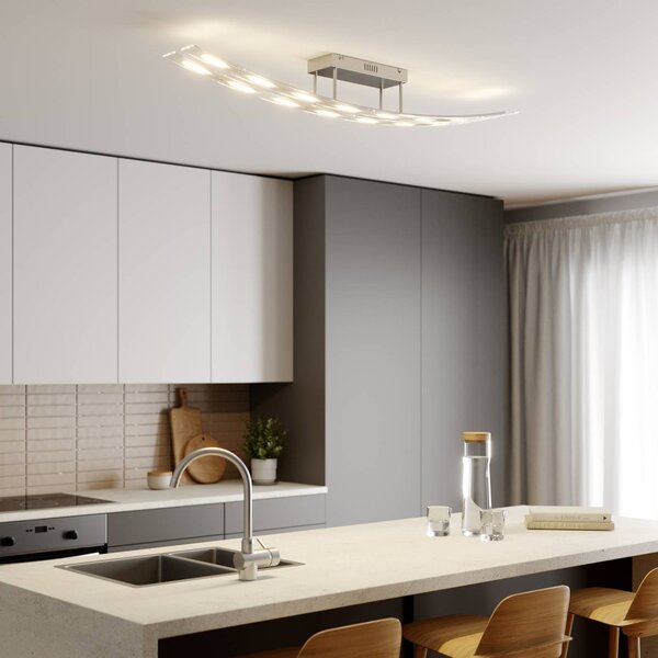 Lindby LED stropní svítidlo Jarda, sklo, délka 134 cm, stmívatelné, stmívatelný, Čirá / transparetní, Obývací pokoj / jídelna, Sklo, Moderní