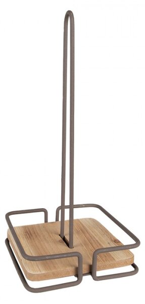 Hnědý kovový držák na kuchyňské role s dřevěným dnem Izaac – 15x15x32 cm