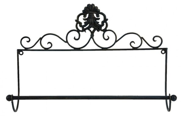 Černý antik nástěnný držák na kuchyňské role Monet ornament – 44x10x29 cm