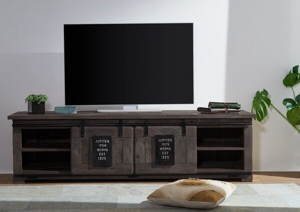 IRON TV stolek 180x55x50 cm, šedá lakovaná, mango