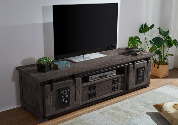 IRON TV stolek 180x55x50 cm, šedá lakovaná, mango