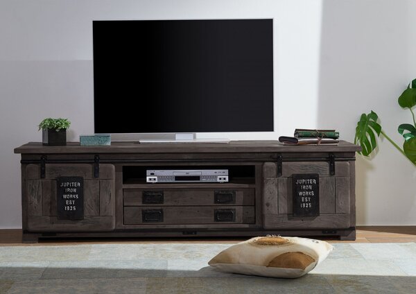 IRON TV stolek 180x55x50 cm, šedá lakovaná, mango