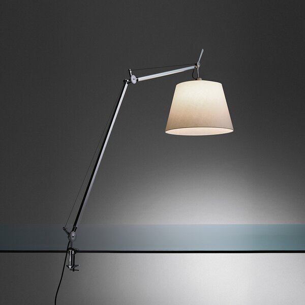 Artemide Designová stolní lampa Tolomeo Mega, 1xE27, hliník, s vypínačem Základna: Klip, Materiál stínidla: Hedvábná saténová textilie, Průměr stínidla: 32 cm