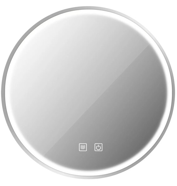 Rea Zrcadlo MMJ ⌀50 cm s vyhříváním a regulovatelným LED osvětlením HOM-06549, kartáčovaná stříbrná