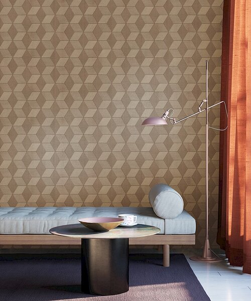 Geometrická vliesová tapeta na zeď, hnědo-zlatá, ORB503, The Texture Book, Masureel