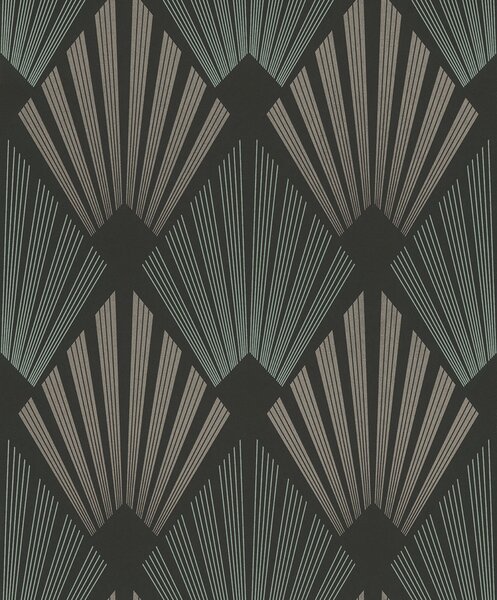 Vliesová tapeta na zeď, černo-zelená, grafická, Art Deco, GAT302, The Texture Book, Masureel