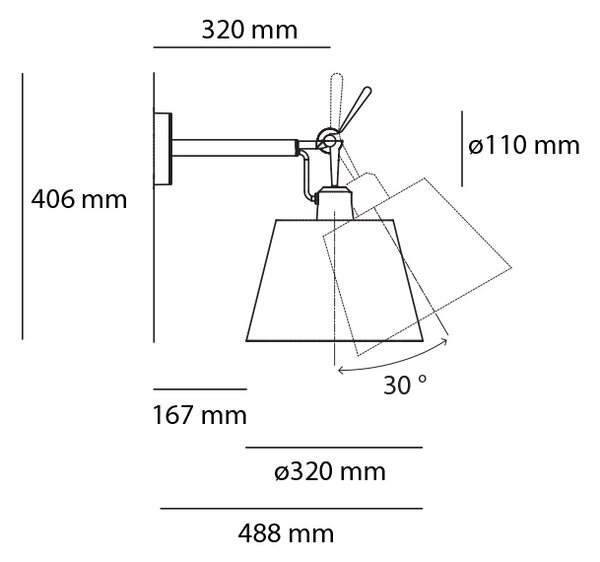 Artemide Designová nástěnná lampa Tolomeo Wall difuzor, 1xE27, ø 32cm Materiál stínidla: Pergamenový papír