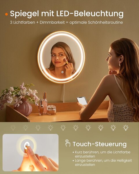 Toaletní stolek se zrcadlem a osvětlením, béžová