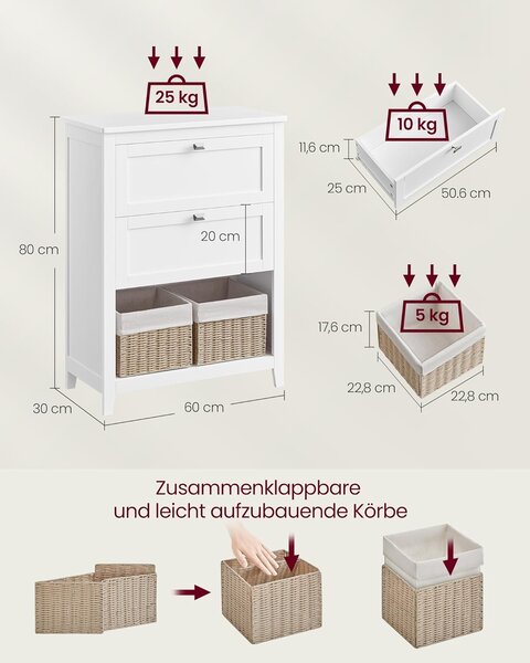 Koupelnová skříň 2 zásuvky 30 × 60 × 80 cm, bílá