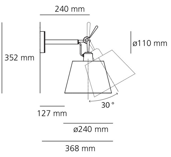 Artemide Designová nástěnná lampa Tolomeo Wall difuzor, 1xE27, ø 24cm Materiál stínidla: Pergamenový papír