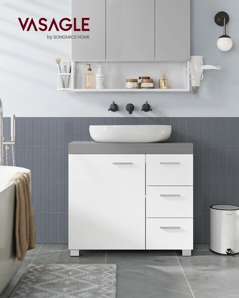 Skříňka pod umyvadlo, koupelnová skříňka 30 × 70 × 64 cm, bílá–šedá