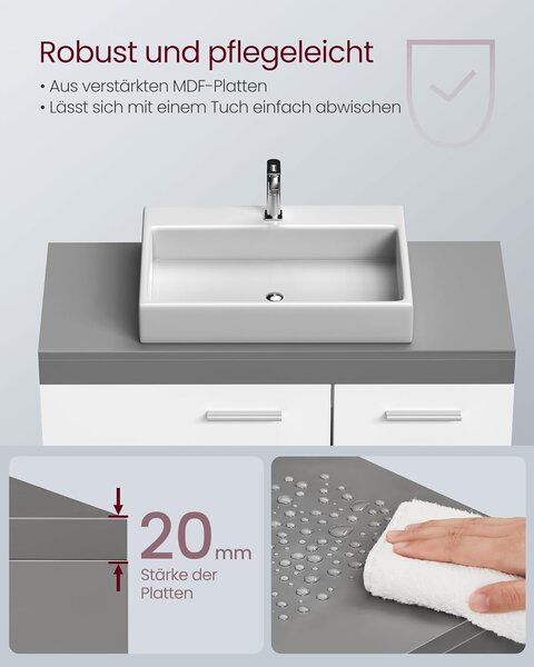 Skříňka pod umyvadlo, koupelnová skříňka 30 × 70 × 64 cm, bílá–šedá