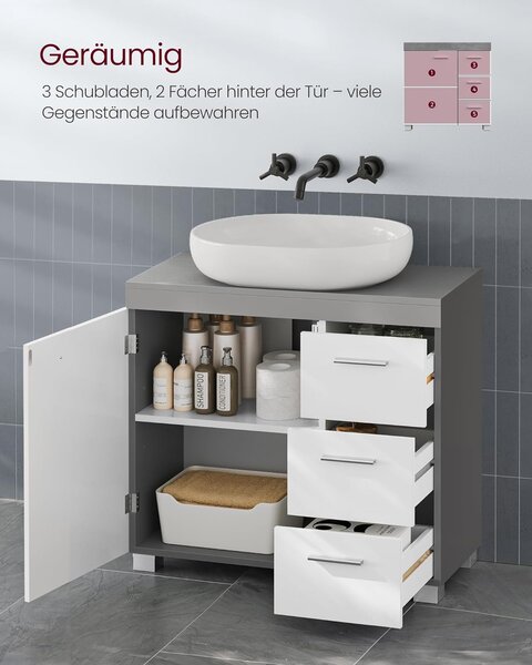 Skříňka pod umyvadlo, koupelnová skříňka 30 × 70 × 64 cm, bílá–šedá