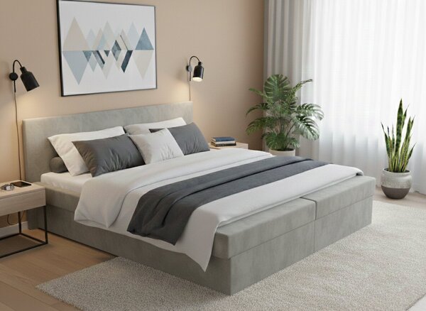 Světle šedá dvoupostel 200x180 cm s úložným prostorem