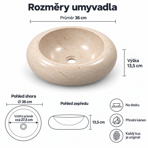 Umyvadlo z přírodního kamene Samita Cream