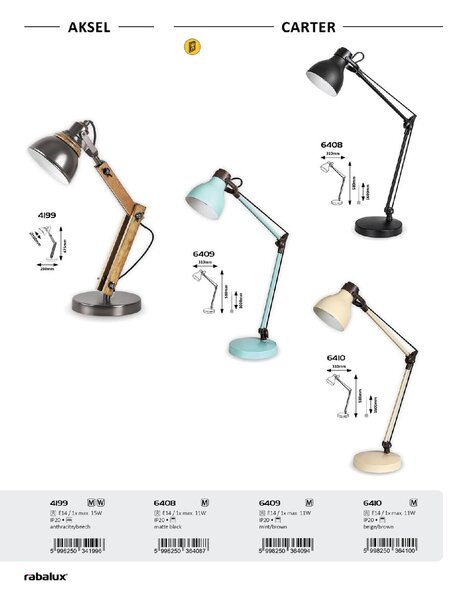 6410 Stolní lampa Carter 1xE14 11W 230V