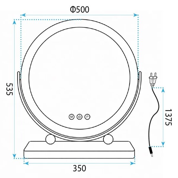 Rea Kosmetické zrcadlo ⌀50 cm s regulovatelným LED osvětlením HOM-12022 černé
