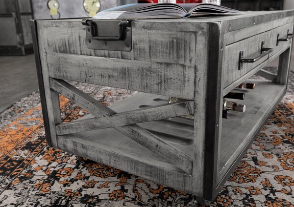 STEEL Konferenční stolek 112x61x55 cm, šedá lakovaná, mango