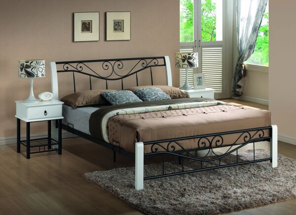 Manželská postel 160x200 cm v bílé a černé barvě s roštem KN291