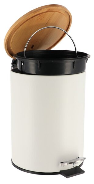 Odpadkový koš Timeless, bílá/s dřevěnými prvky, 2,5L